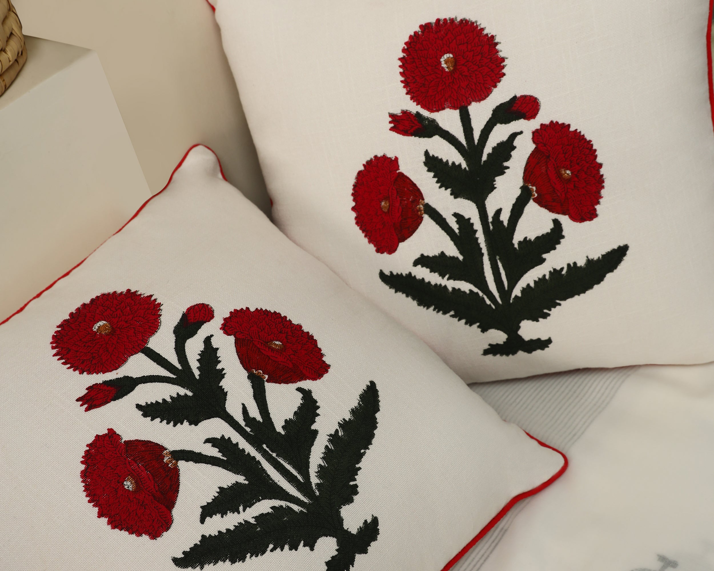 Red Blossom Cushion Cover Set of 2