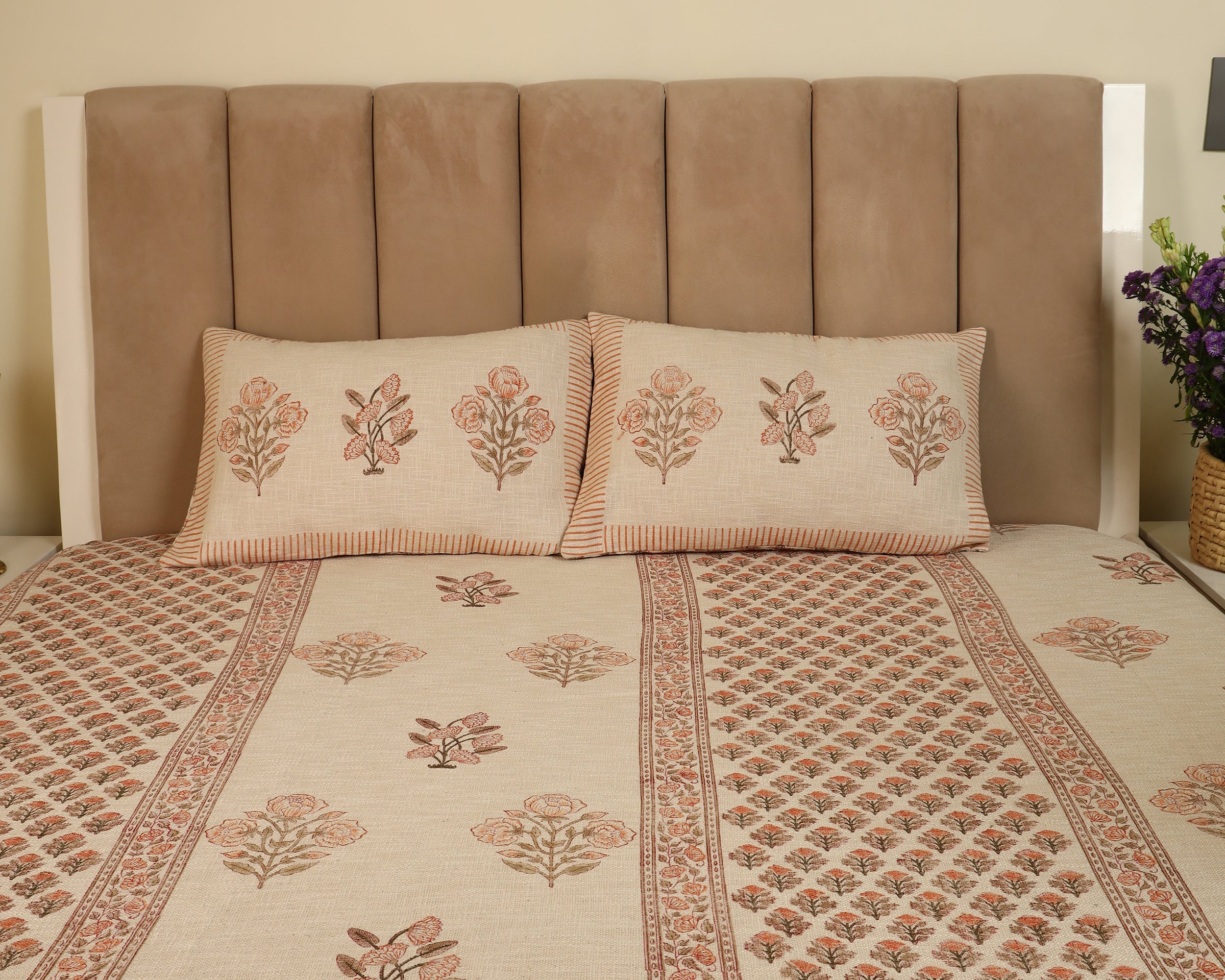 Earthy Elegance Handblock Jute Bedcover
