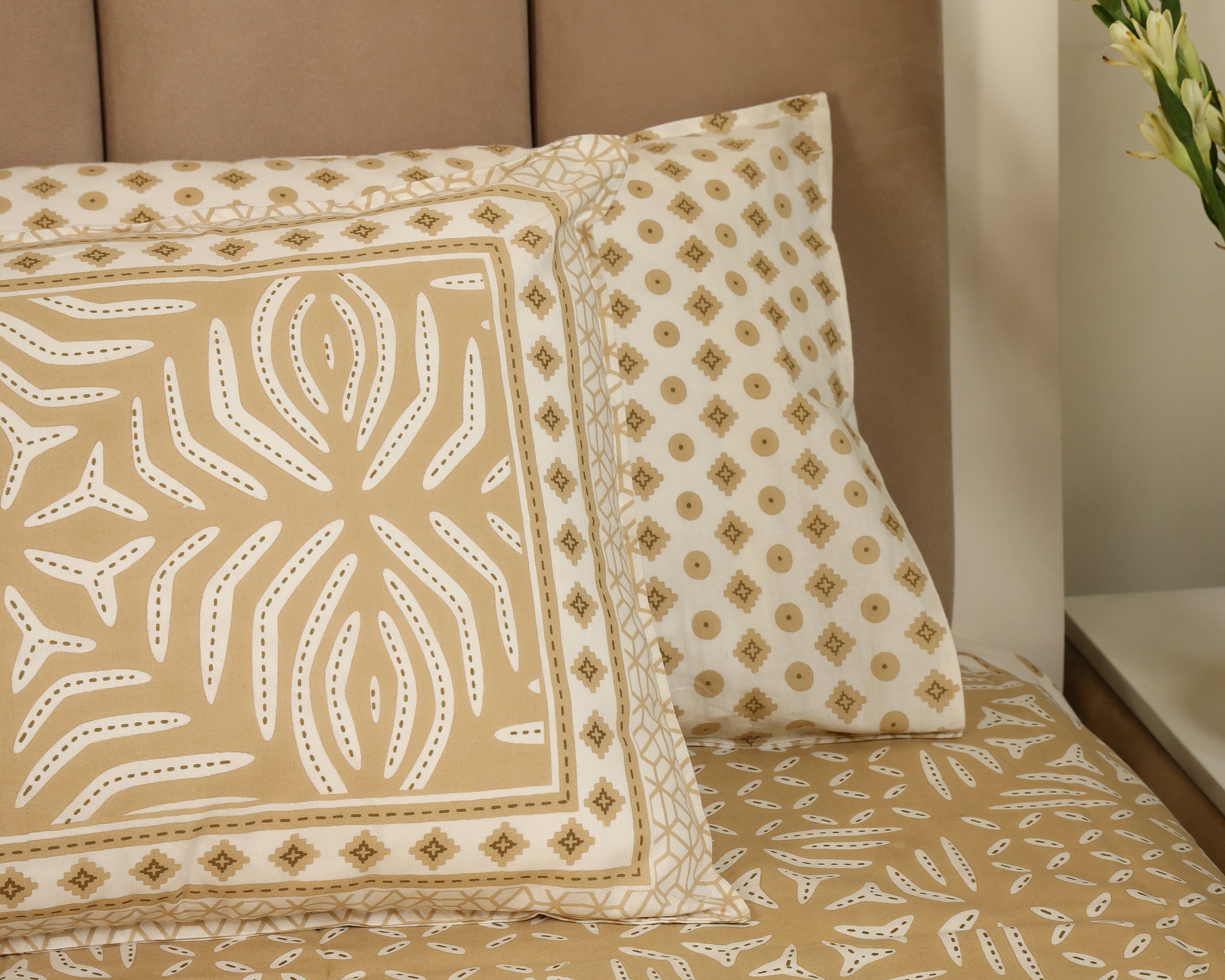 Rustic Charm Khakhi Printed Bedsheet